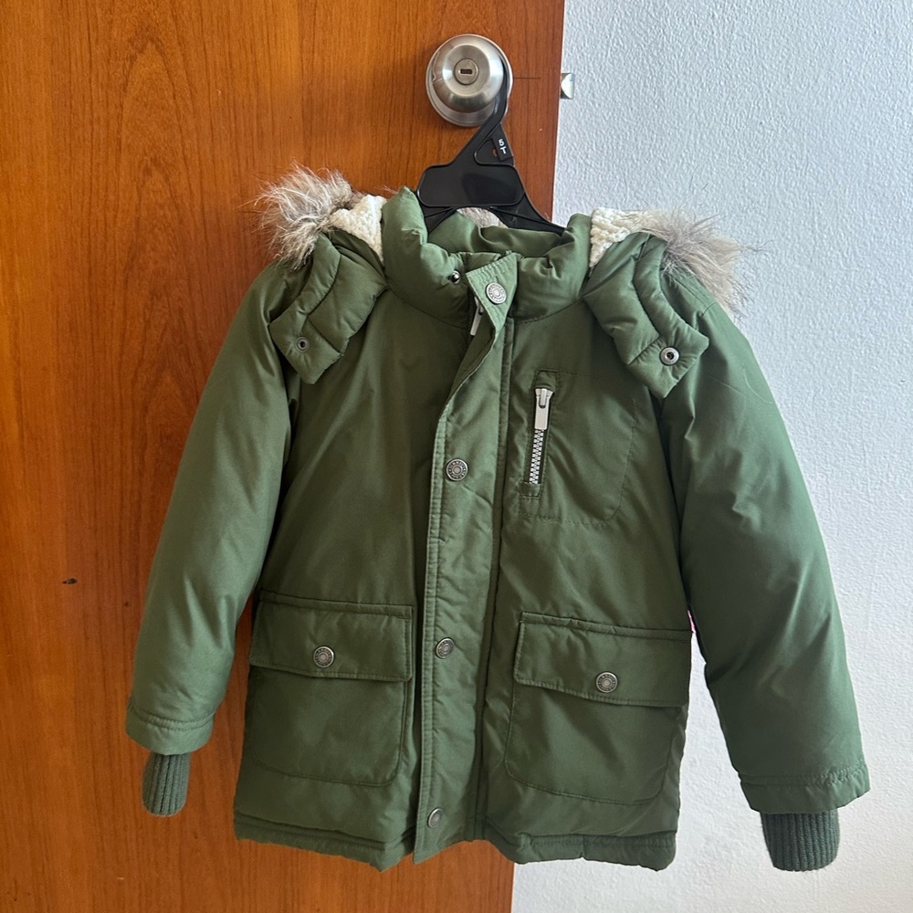 Old Navy Kids Green Parka Jacket with Faux Fur Hood